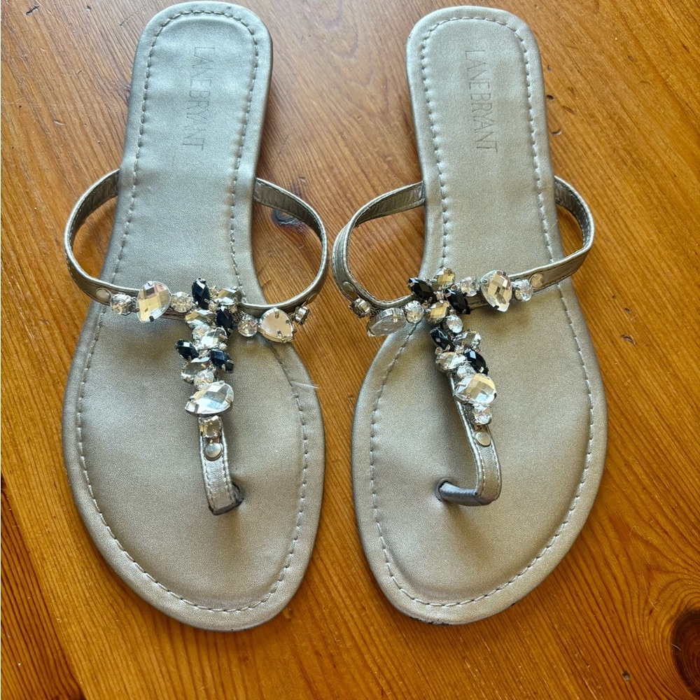 Lane Bryant Silver Jeweled T-Strap Sandals